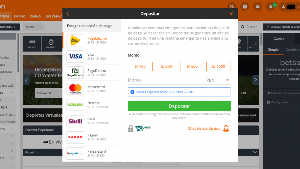 ¿Cómo depositar en Betsson?