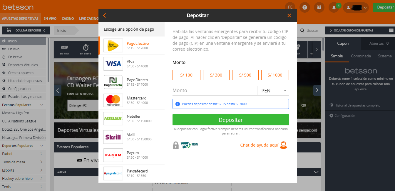 Cómo depositar en betsson