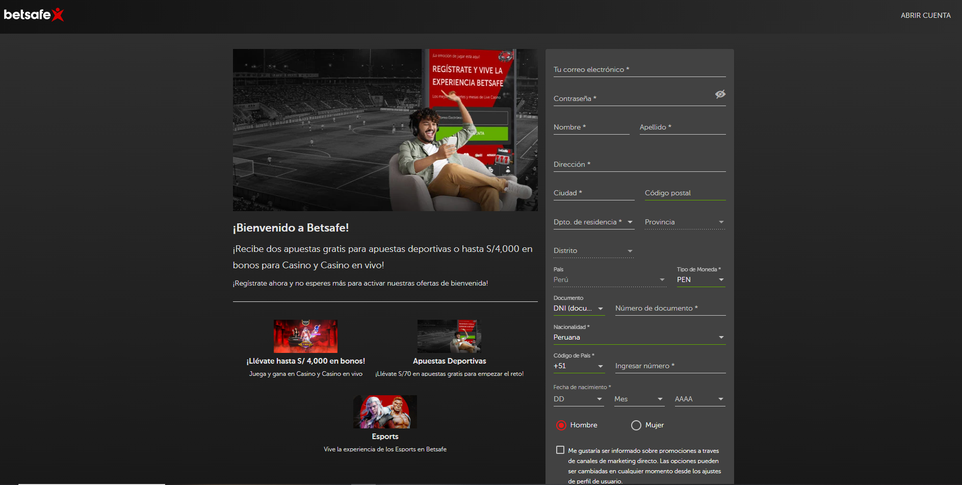 cómo registrarse en betsafe